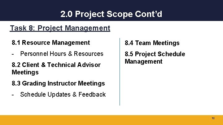 2. 0 Project Scope Cont’d Task 8: Project Management 8. 1 Resource Management 8.