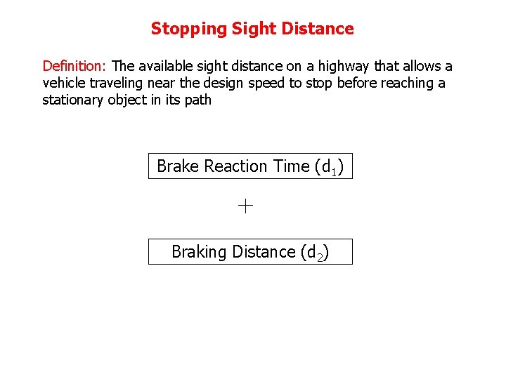 Stopping Sight Distance Definition: The available sight distance on a highway that allows a