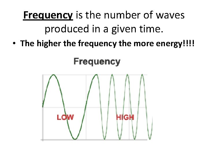 Frequency is the number of waves produced in a given time. • The higher