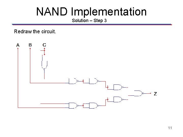 NAND Implementation Solution – Step 3 Redraw the circuit. 11 