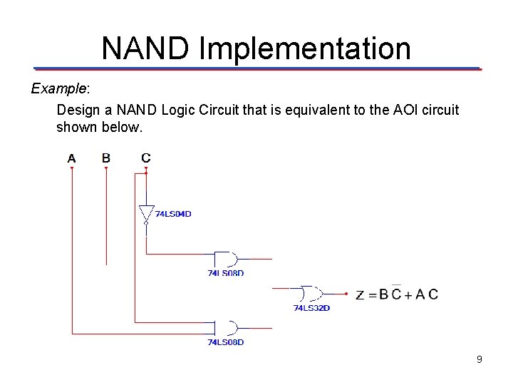 NAND Implementation Example: Design a NAND Logic Circuit that is equivalent to the AOI