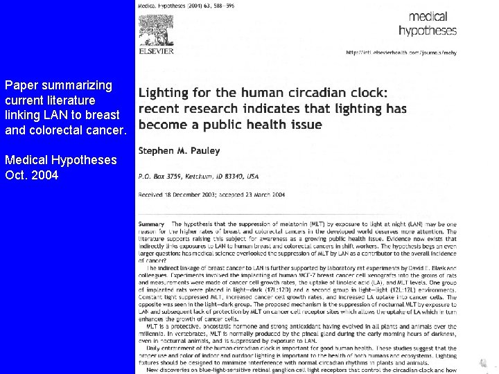 Paper summarizing current literature linking LAN to breast and colorectal cancer. Medical Hypotheses Oct.