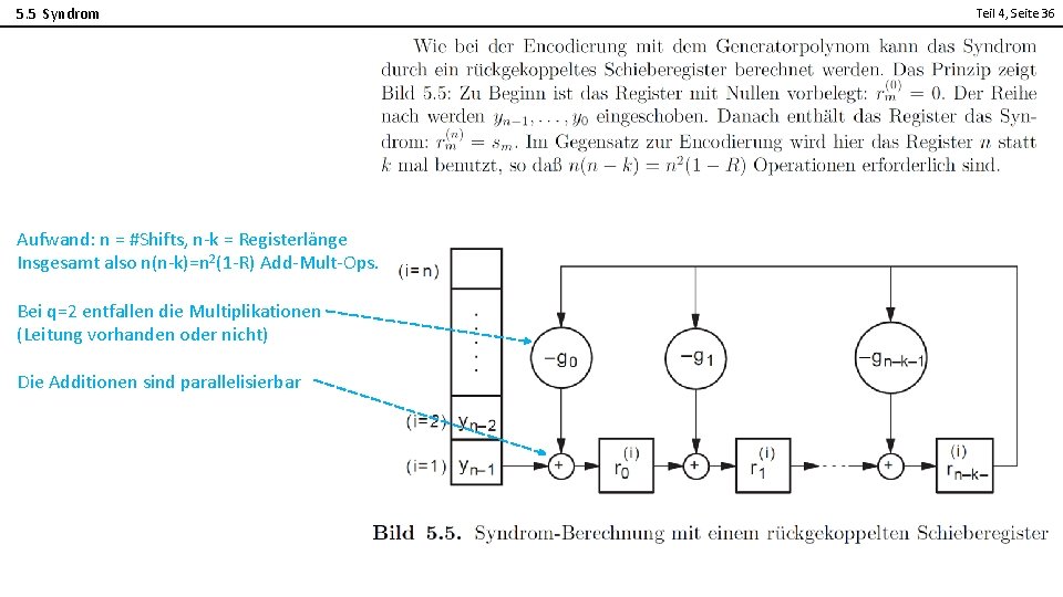 5. 5 Syndrom Teil 4, Seite 36 2 Aufwand: n = #Shifts, n-k =