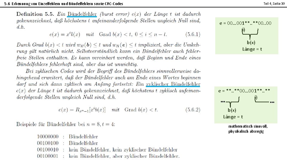 5. 6 Erkennung von Einzelfehlern und Bündelfehlern sowie CRC-Codes Teil 4, Seite 39 2