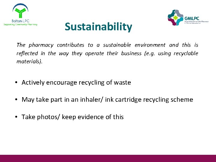 Sustainability The pharmacy contributes to a sustainable environment and this is reflected in the