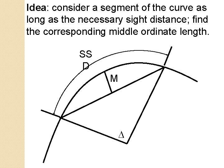 Idea: consider a segment of the curve as long as the necessary sight distance;