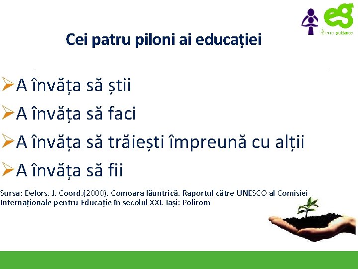 Cei patru piloni ai educației ØA învăța să știi ØA învăța să faci ØA