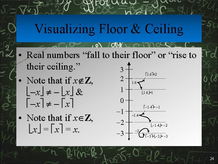 Visualizing Floor & Ceiling • Real numbers “fall to their floor” or “rise to
