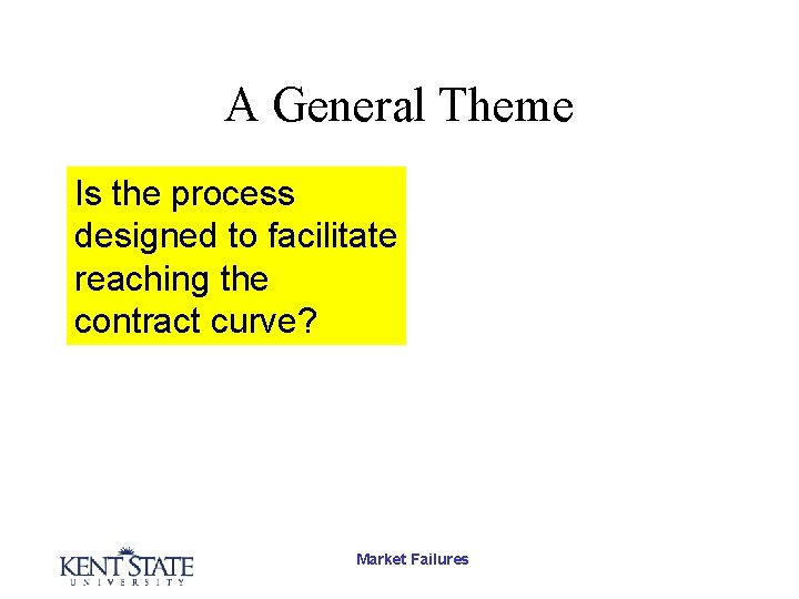 A General Theme Is the process designed to facilitate reaching the contract curve? Market
