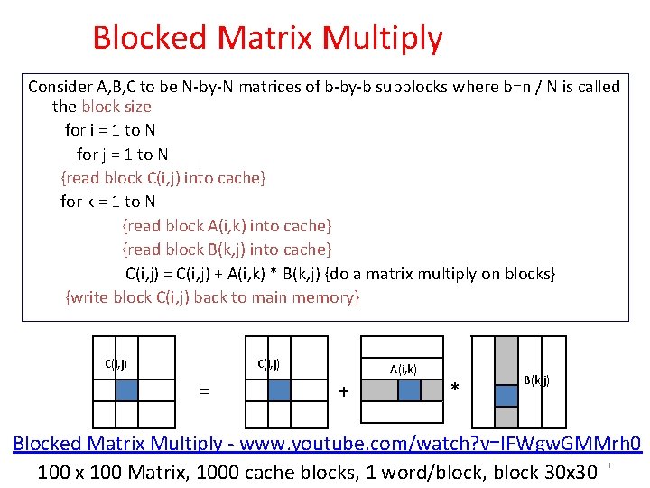 Blocked Matrix Multiply Consider A, B, C to be N-by-N matrices of b-by-b subblocks