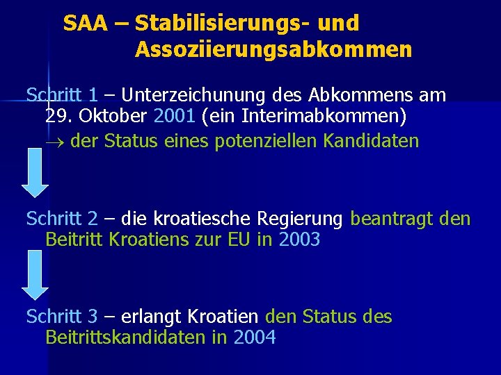SAA – Stabilisierungs- und Assoziierungsabkommen Schritt 1 – Unterzeichunung des Abkommens am 29. Oktober