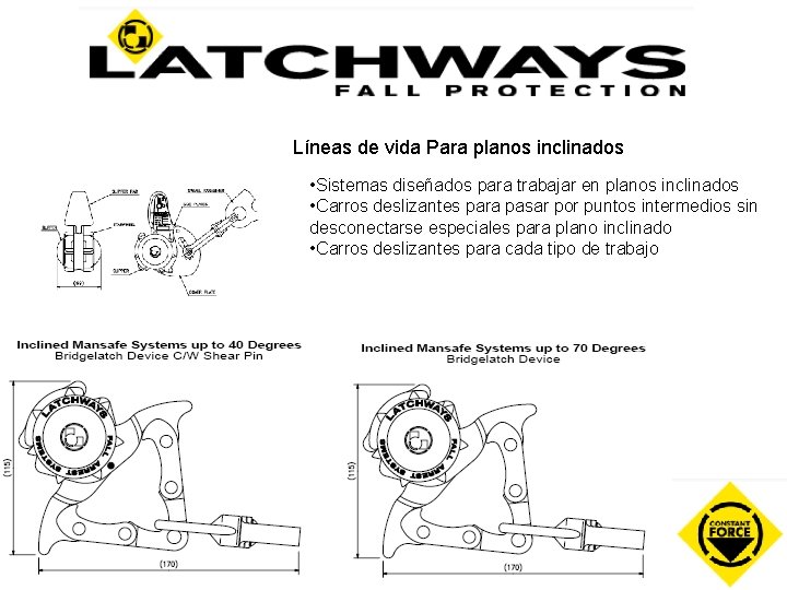 Líneas de vida Para planos inclinados • Sistemas diseñados para trabajar en planos inclinados