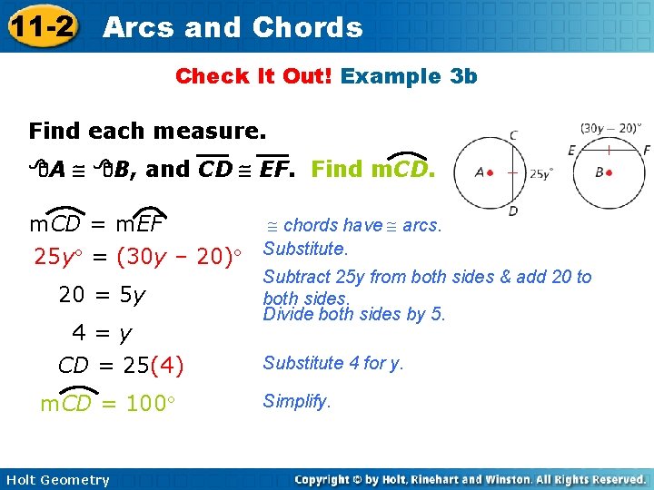 11 -2 Arcs and Chords Check It Out! Example 3 b Find each measure.
