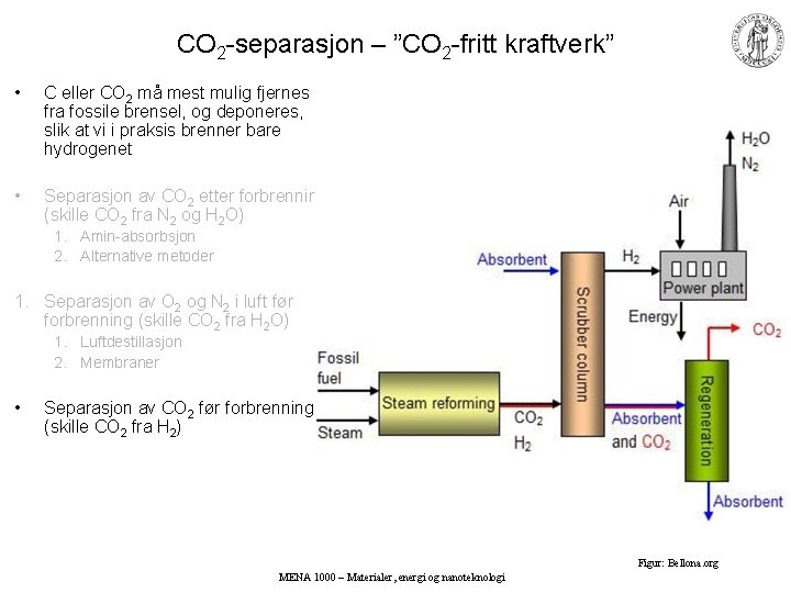 CO 2 -separasjon – ”CO 2 -fritt kraftverk” • C eller CO 2 må