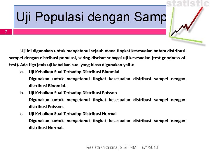 Uji Populasi dengan Sampel 7 Resista Vikaliana, S. Si. MM 6/1/2013 