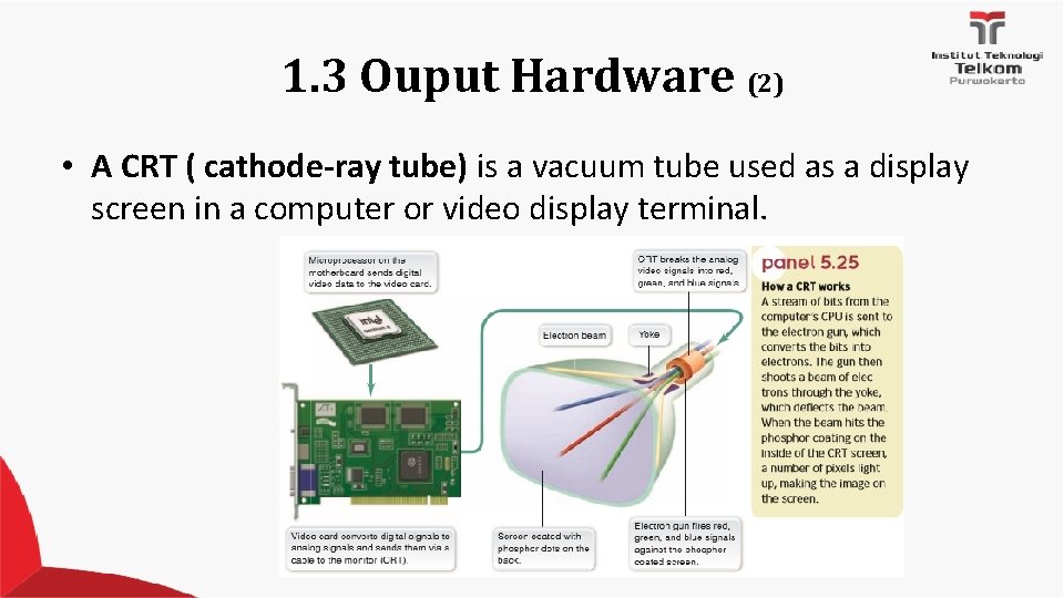 1. 3 Ouput Hardware (2) • A CRT ( cathode-ray tube) is a vacuum