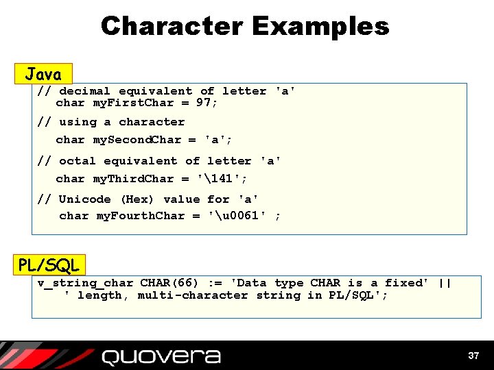 Character Examples Java // decimal equivalent of letter 'a' char my. First. Char = Character Examples Java // decimal equivalent of letter 'a' char my. First. Char =