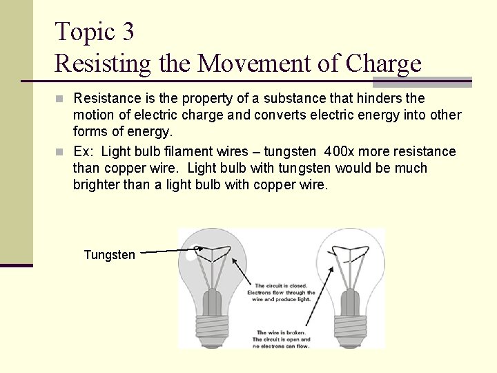 Topic 3 Resisting the Movement of Charge n Resistance is the property of a