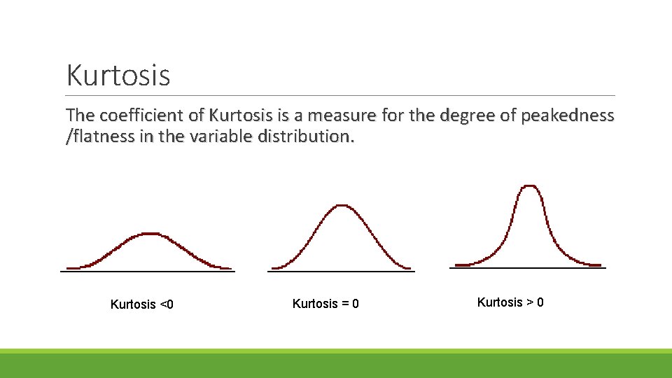 Kurtosis The coefficient of Kurtosis is a measure for the degree of peakedness /flatness