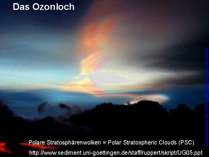 Polare Stratosphärenwolken = Polar Stratospheric Clouds (PSC) http: //www. sediment. uni-goettingen. de/staff/ruppert/skript/UG 05. ppt