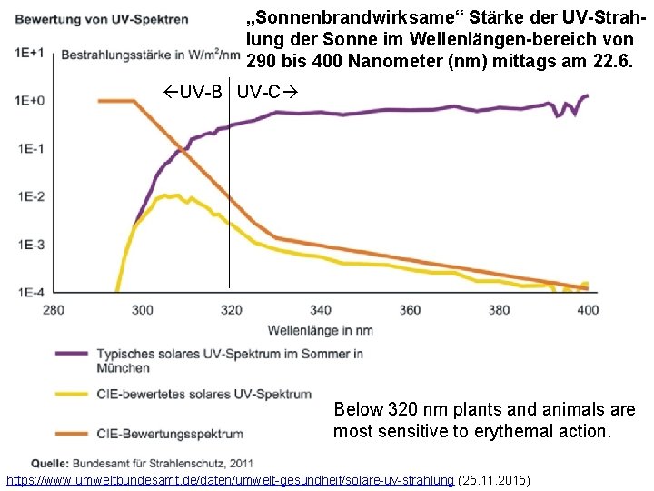 „Sonnenbrandwirksame“ Stärke der UV-Strahlung der Sonne im Wellenlängen-bereich von 290 bis 400 Nanometer (nm)
