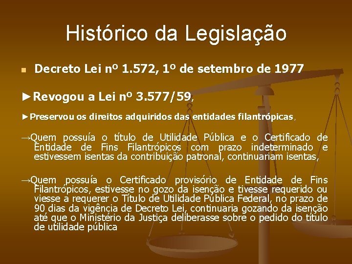 Histórico da Legislação n Decreto Lei nº 1. 572, 1º de setembro de 1977