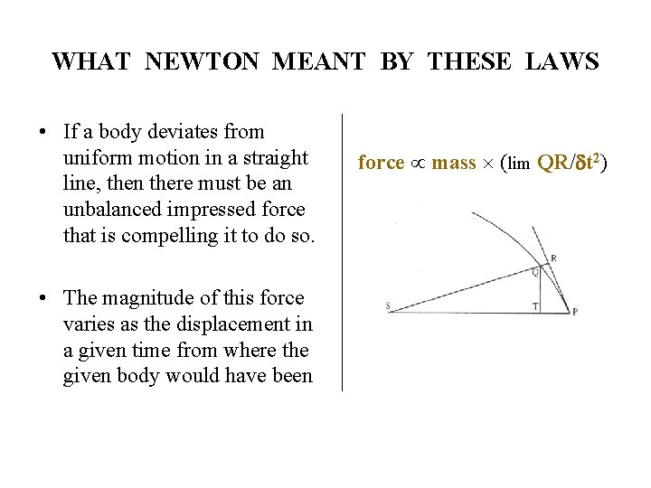 WHAT NEWTON MEANT BY THESE LAWS • If a body deviates from uniform motion