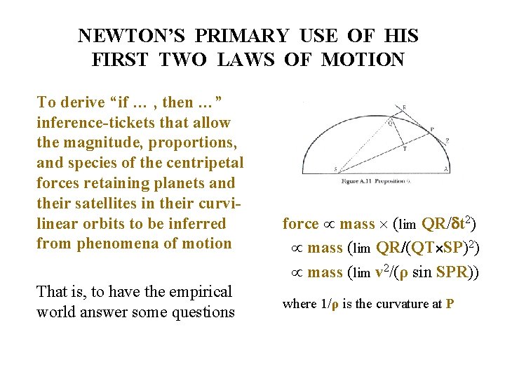 NEWTON’S PRIMARY USE OF HIS FIRST TWO LAWS OF MOTION To derive “if …