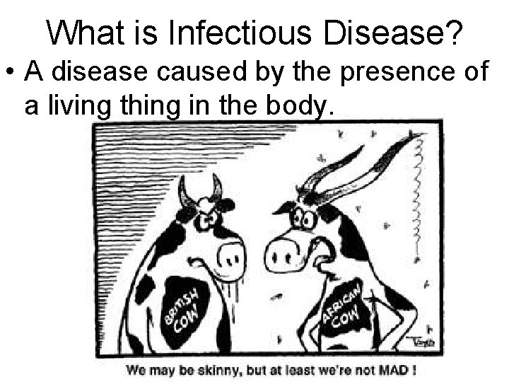 What is Infectious Disease? • A disease caused by the presence of a living