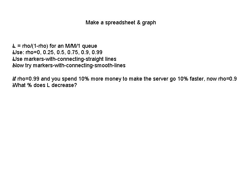 Make a spreadsheet & graph L = rho/(1 -rho) for an M/M/1 queue �
