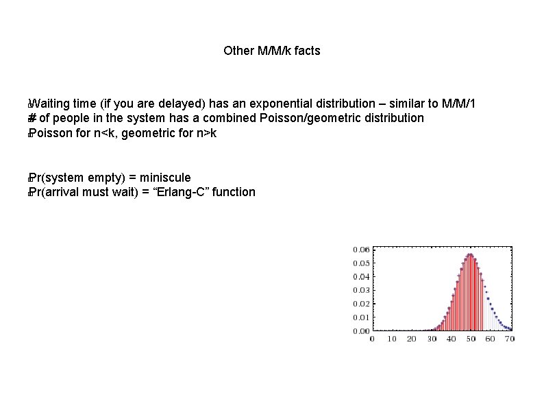 Other M/M/k facts Waiting time (if you are delayed) has an exponential distribution –