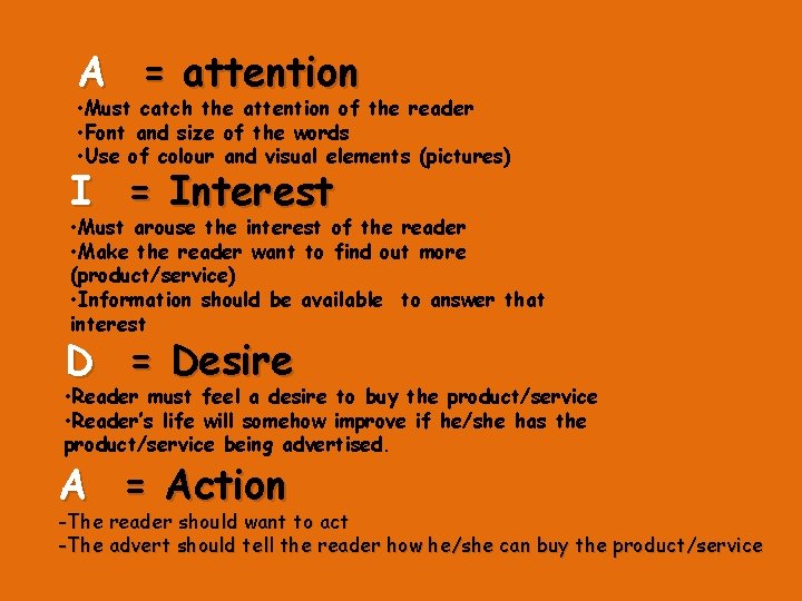 A = attention • Must catch the attention of the reader • Font and
