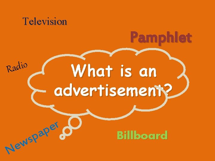 Television Pamphlet What is an advertisement? Radio Ne p s w r e ap