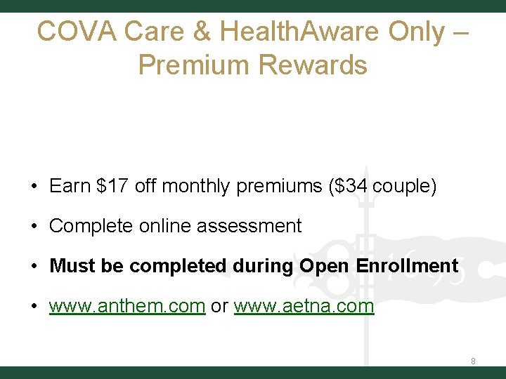 COVA Care & Health. Aware Only – Premium Rewards • Earn $17 off monthly