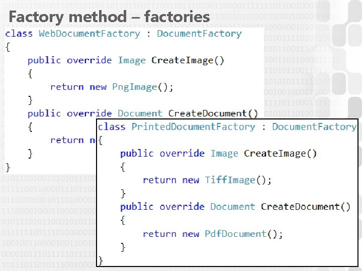 Factory method – factories 26 