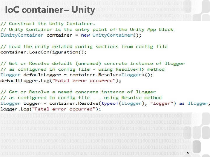 Io. C container – Unity 49 