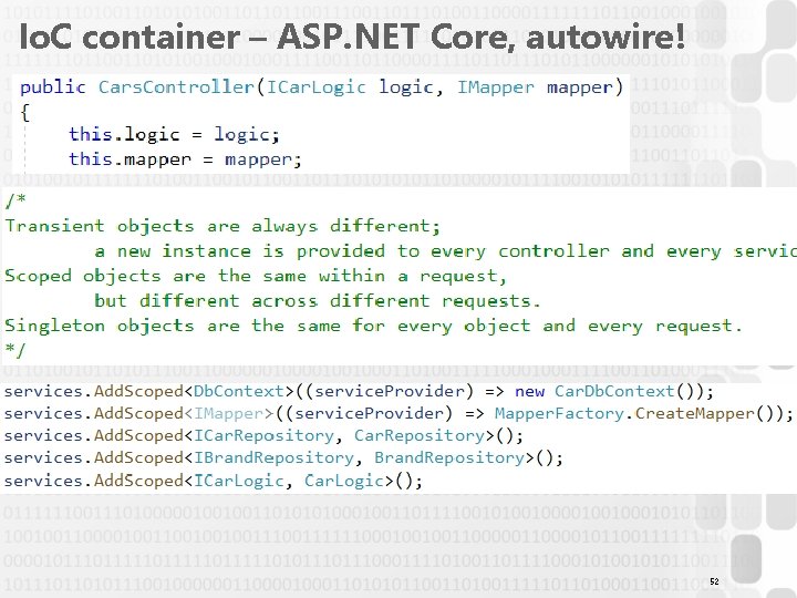 Io. C container – ASP. NET Core, autowire! 52 