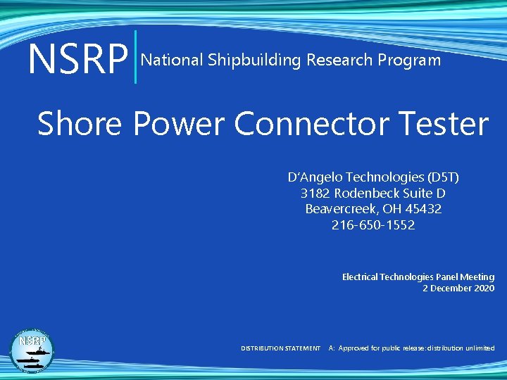 NSRP National Shipbuilding Research Program Shore Power Connector Tester D’Angelo Technologies (D 5 T)