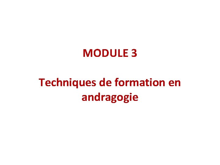 MODULE 3 Techniques de formation en andragogie 