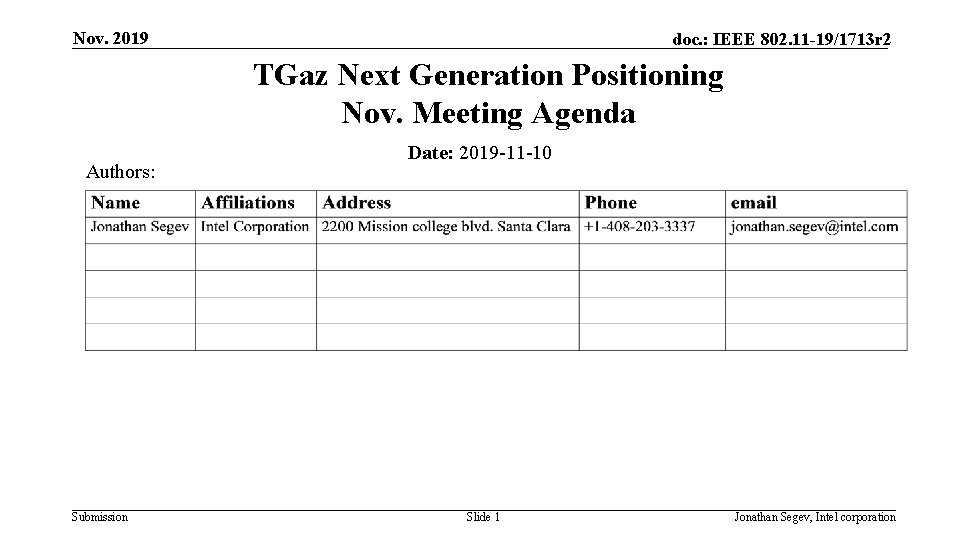 Nov. 2019 doc. : IEEE 802. 11 -19/1713 r 2 TGaz Next Generation Positioning