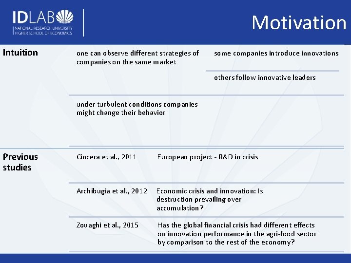 Motivation Intuition one can observe different strategies of companies on the same market some