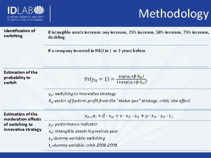 Methodology Identification of switching if intangible assets increase: any increase, 25% increase, 50% increase,