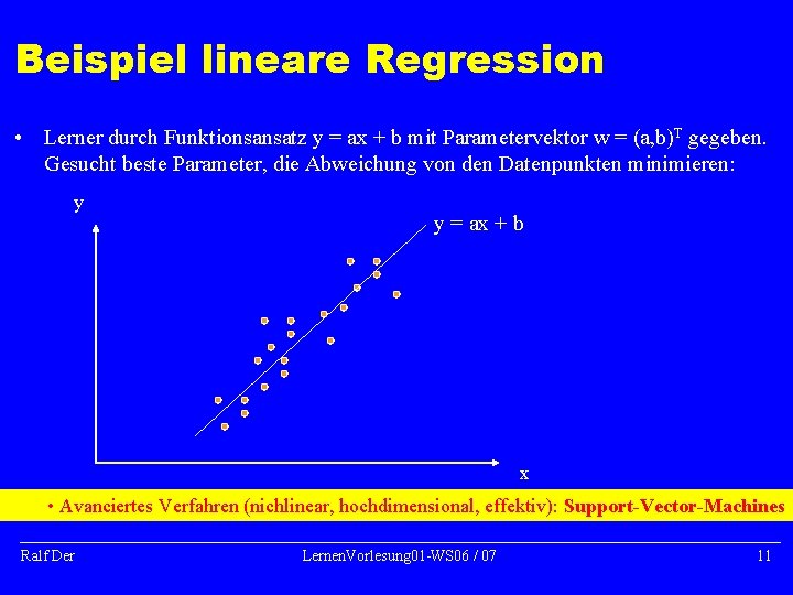 Beispiel lineare Regression • Lerner durch Funktionsansatz y = ax + b mit Parametervektor
