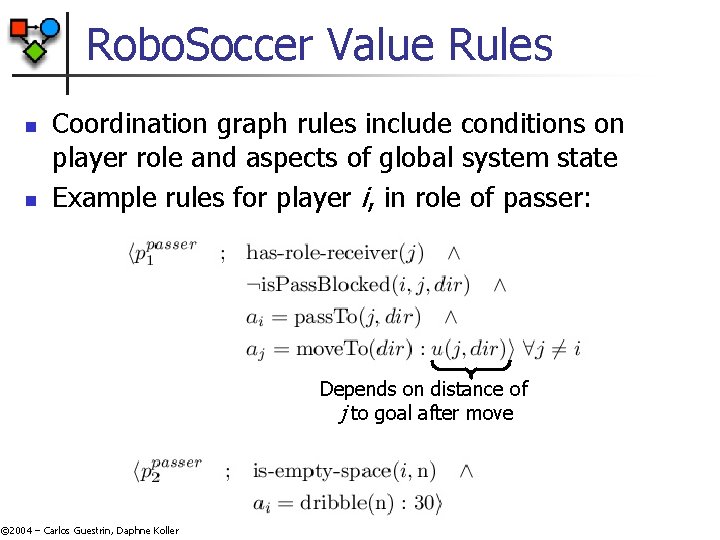 Robo. Soccer Value Rules n n Coordination graph rules include conditions on player role Robo. Soccer Value Rules n n Coordination graph rules include conditions on player role