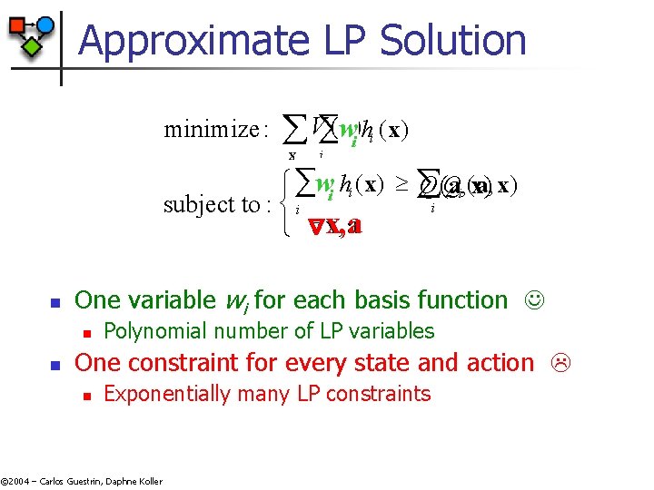 Approximate LP Solution V (xwi)h (x) x h ((x x)) ³ ì wi V Approximate LP Solution V (xwi)h (x) x h ((x x)) ³ ì wi V