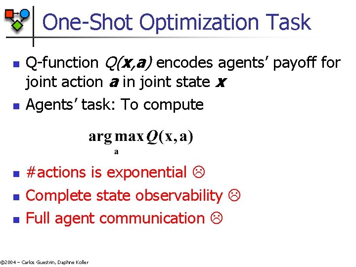 One-Shot Optimization Task n n n Q-function Q(x, a) encodes agents’ payoff for joint One-Shot Optimization Task n n n Q-function Q(x, a) encodes agents’ payoff for joint