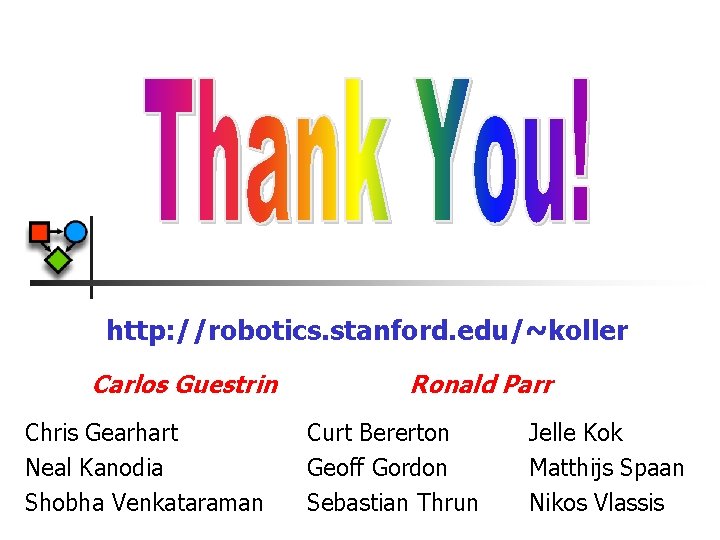 http: //robotics. stanford. edu/~koller Carlos Guestrin Chris Gearhart Neal Kanodia Shobha Venkataraman Ronald Parr http: //robotics. stanford. edu/~koller Carlos Guestrin Chris Gearhart Neal Kanodia Shobha Venkataraman Ronald Parr