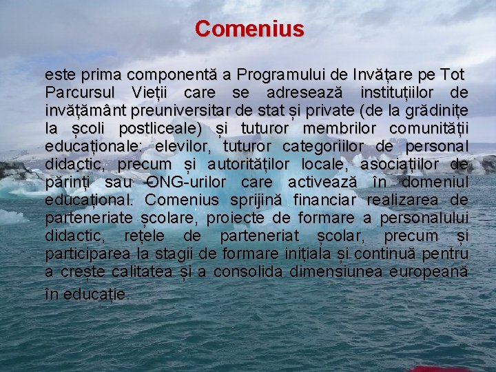 Comenius este prima componentă a Programului de Invățare pe Tot Parcursul Vieții care se