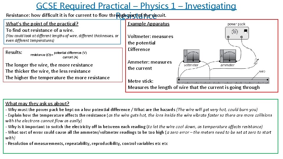 GCSE Required Practical – Physics 1 – Investigating Resistance: how difficult it is for