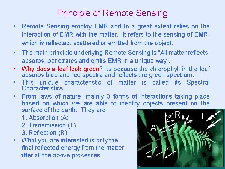 Principle of Remote Sensing • Remote Sensing employ EMR and to a great extent Principle of Remote Sensing • Remote Sensing employ EMR and to a great extent